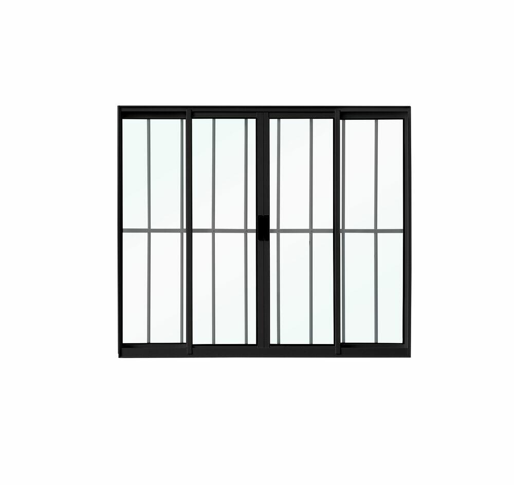 Janela de Correr Alumínio CRV 100x100cm Black VL 4 Folhas com Grade Preta