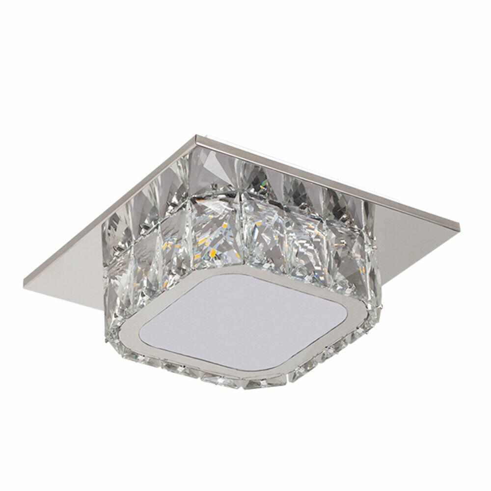 Plafon de Cristal LED Quadrado Tokyo 16W 3000K Cromo Luz Amarela Bronzearte