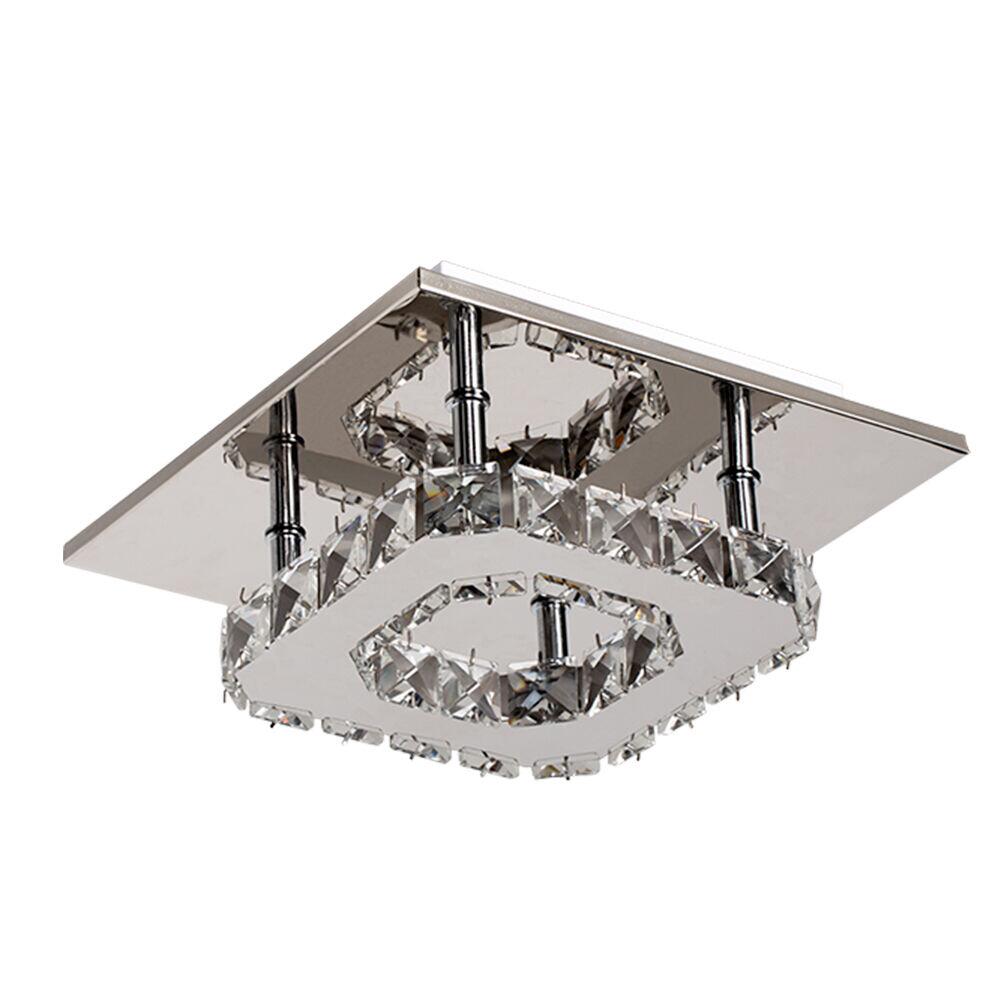 Plafon de Cristal Quadrado Tokyo 12W 3000K Cromo Luz Amarela Bronzearte