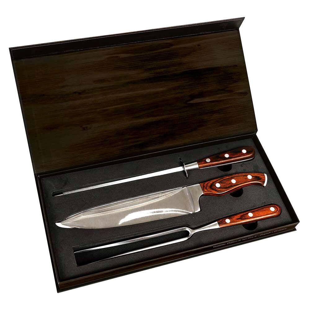 Conjunto Mor Faca/Garfo/Chaira Steel 3 Peças Aço Inox