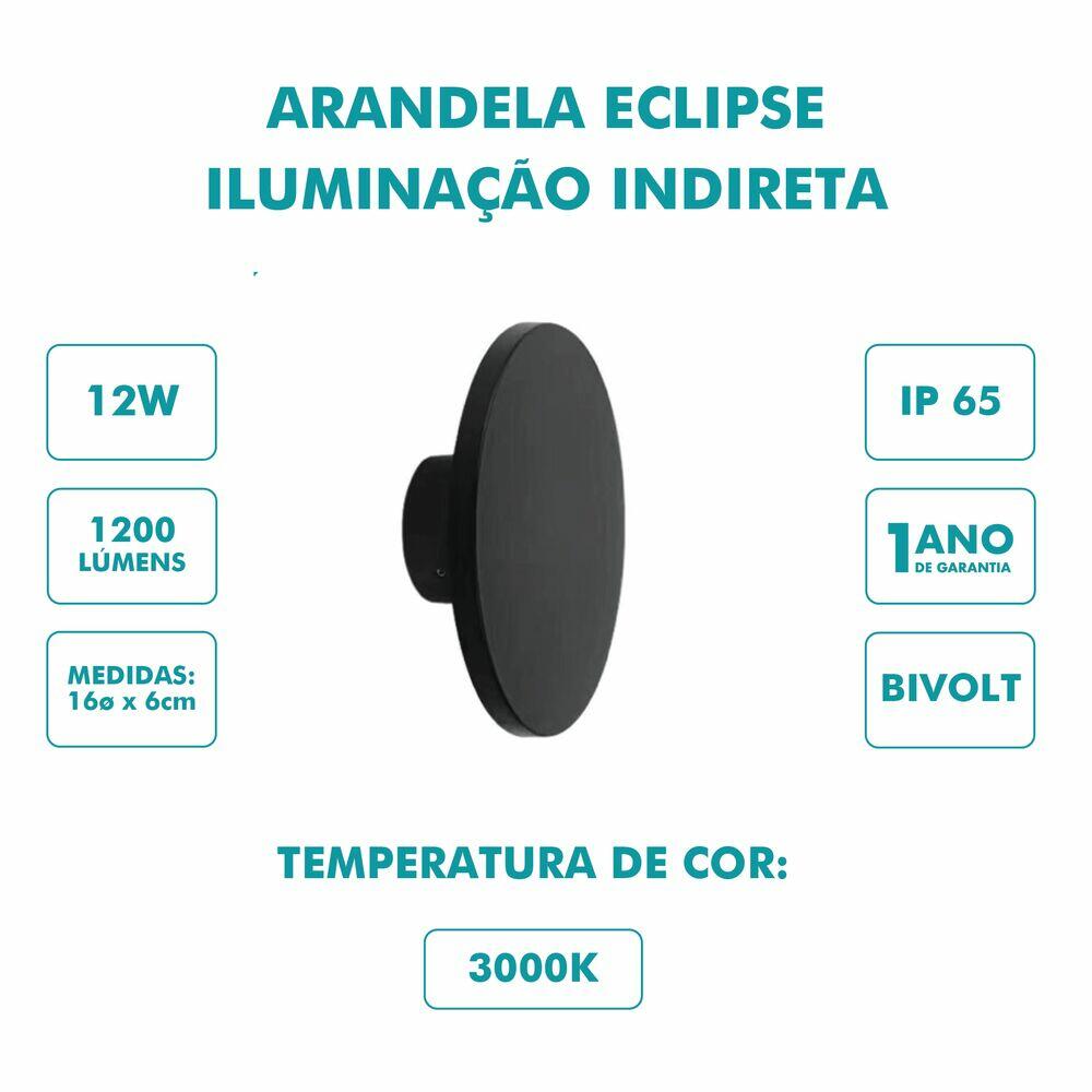 Arandela Externa LED 12W 3000K Eclipse II Preto Luz Amarela Gaya