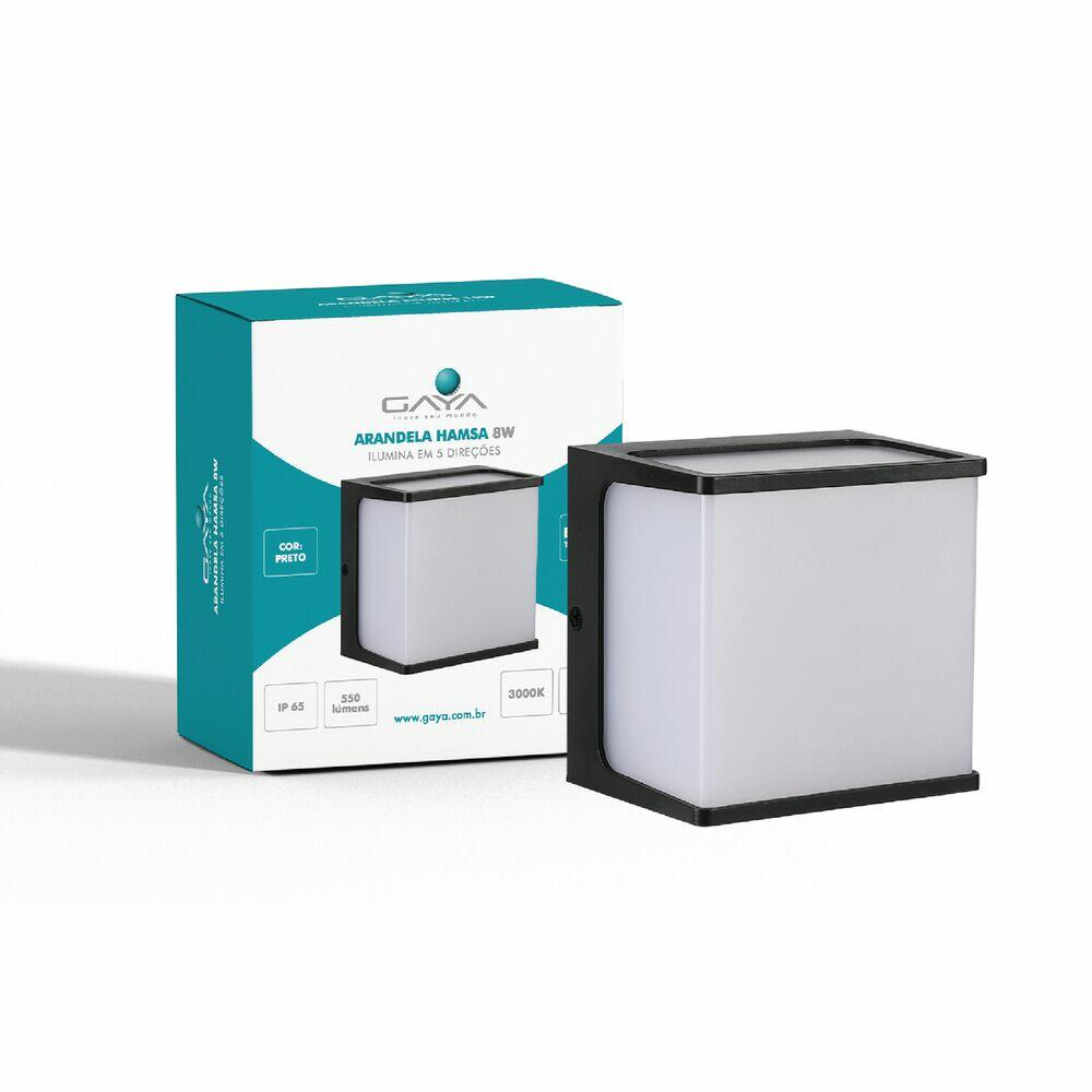 Arandela Externa LED 8W 3000K Hamsa Preto Luz Amarela Gaya