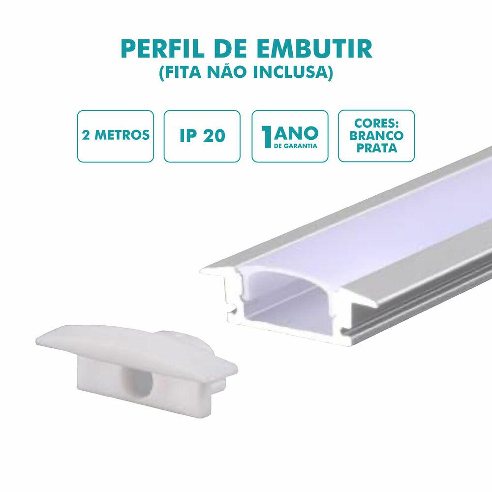 Perfil de LED Gaya Embutido Slim 2m Prata
