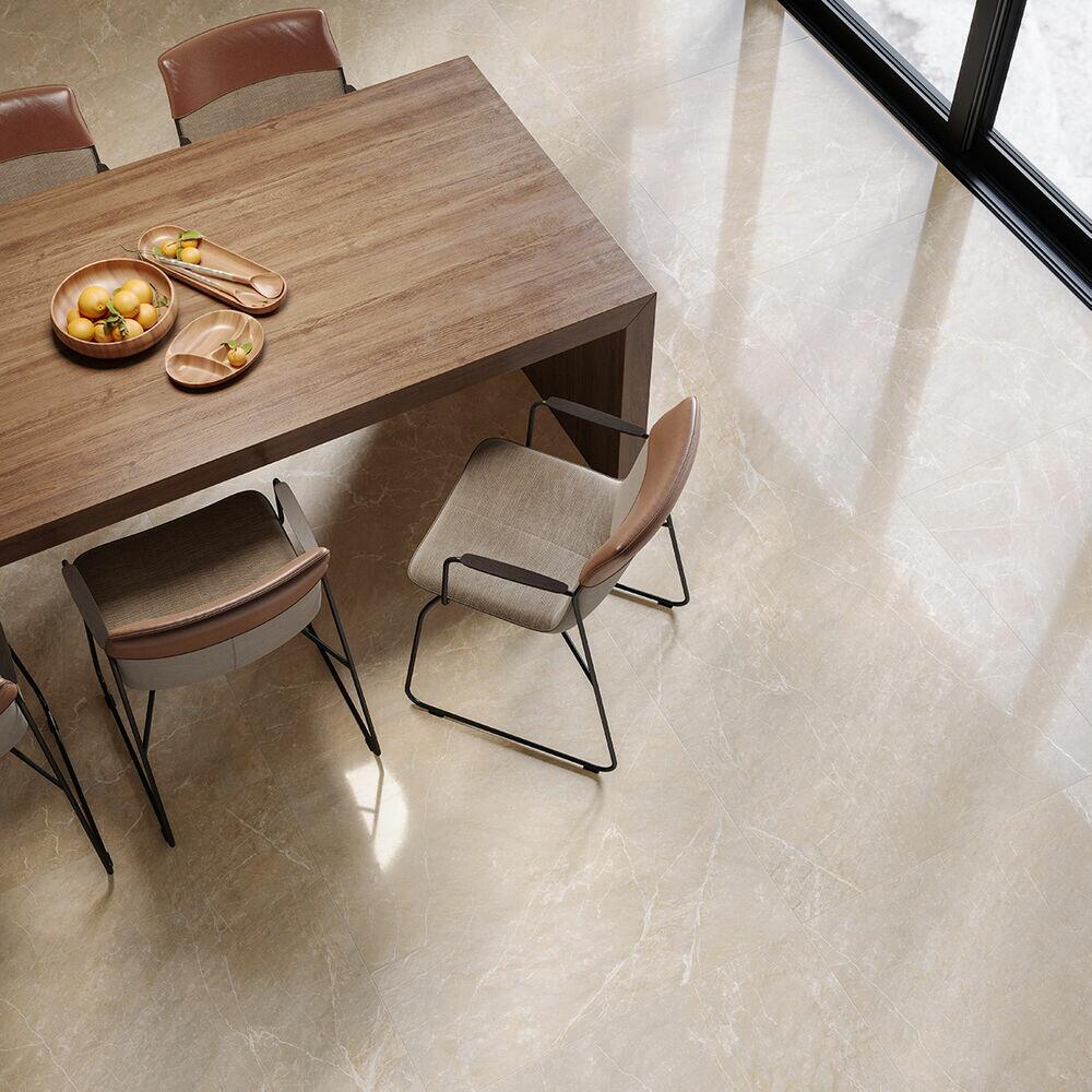 Porcelanato Polido Illuminato Bege Marmorizado Retificado 90x90 Biancogres