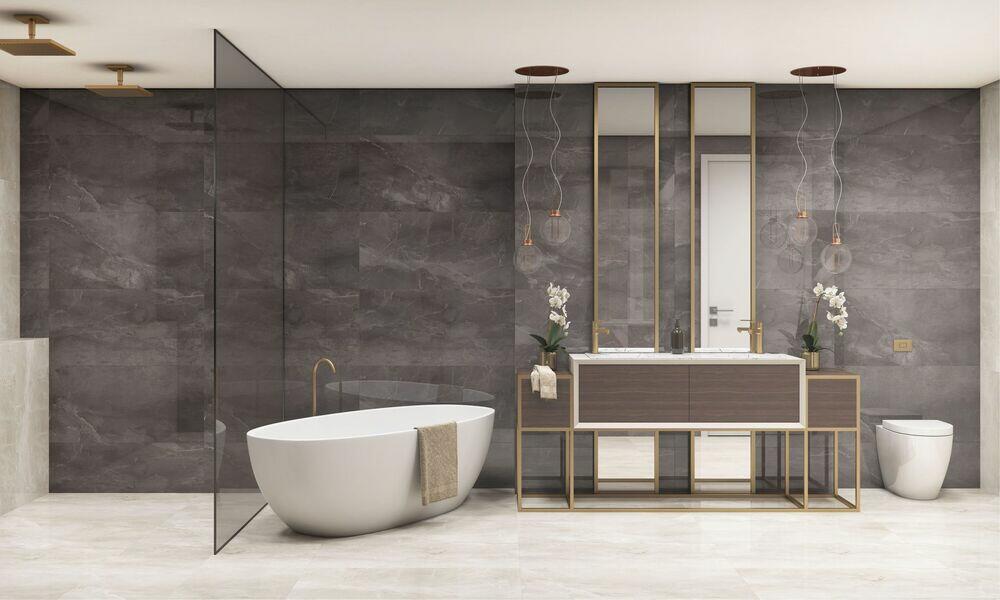 Porcelanato Pietra Di Italia Grigio Retificado Polido 49x99 Elizabeth