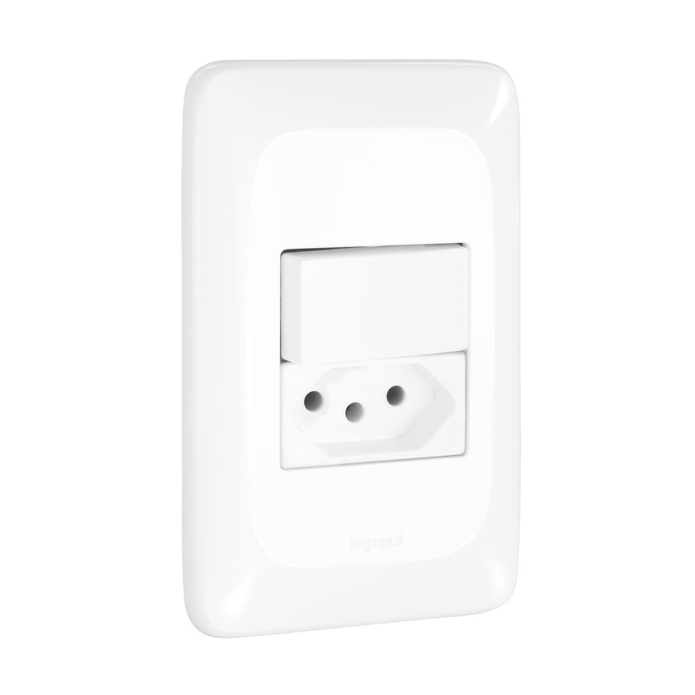 Conjunto Interruptor 2 Seções 2P+T Pop Branco Pial