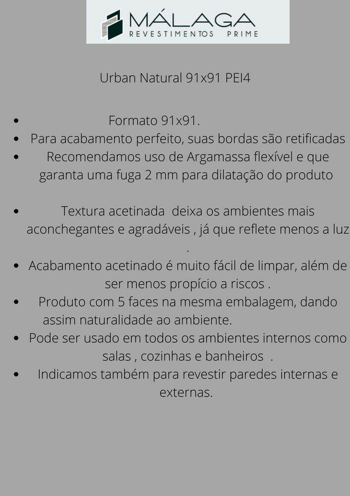 Piso Cerâmico Urban Natural Retificado Acetinado 91x91 Málaga