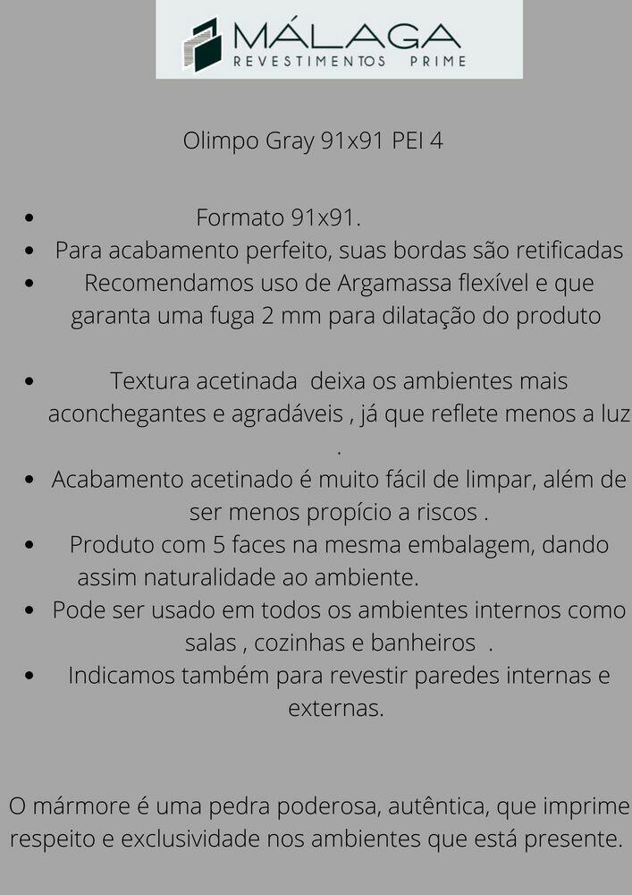 Piso Cerâmico Olimpo Gray Retificado Acetinado 91x91 Málaga