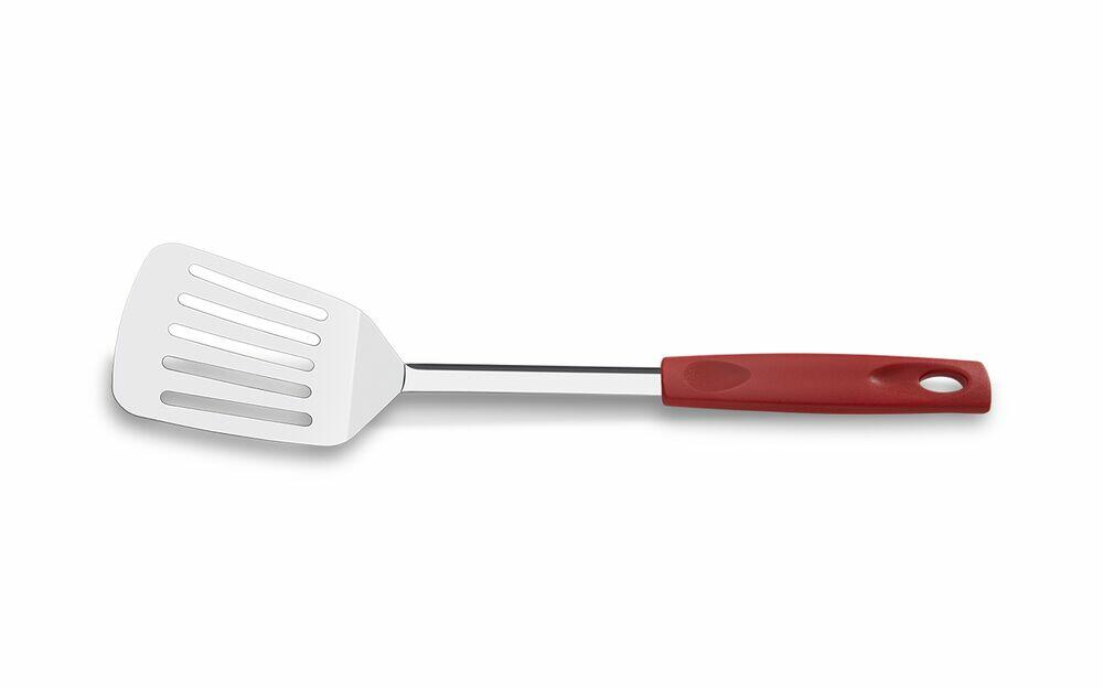 Espátula Perfurada em aço inox Asti 33cm com cabo vermelho Brinox