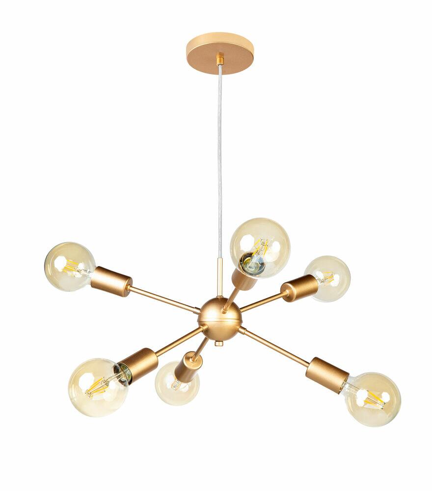 Lustre Pendente Luminária de teto Sputnik E27 6 Lâmpadas Dourado Bronzearte
