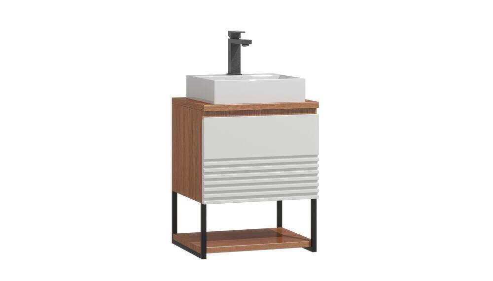 Bancada para Banheiro Orion com Tampo/Cuba 62x41 Branco/Cinamomo C-Linea