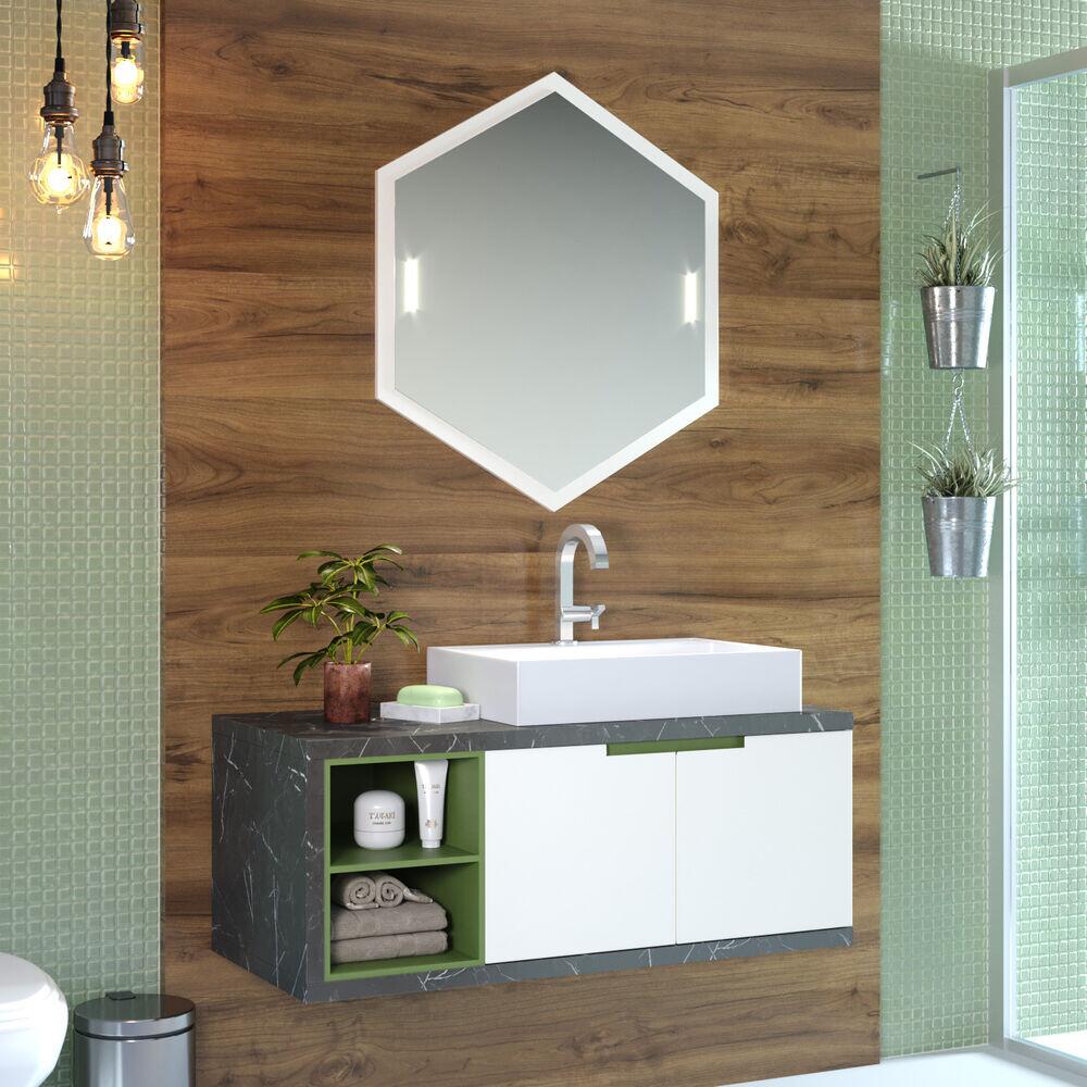 Espelheira para Banheiro Creta Mdf/Mdp Com Led 0,80 Branco C-Linea