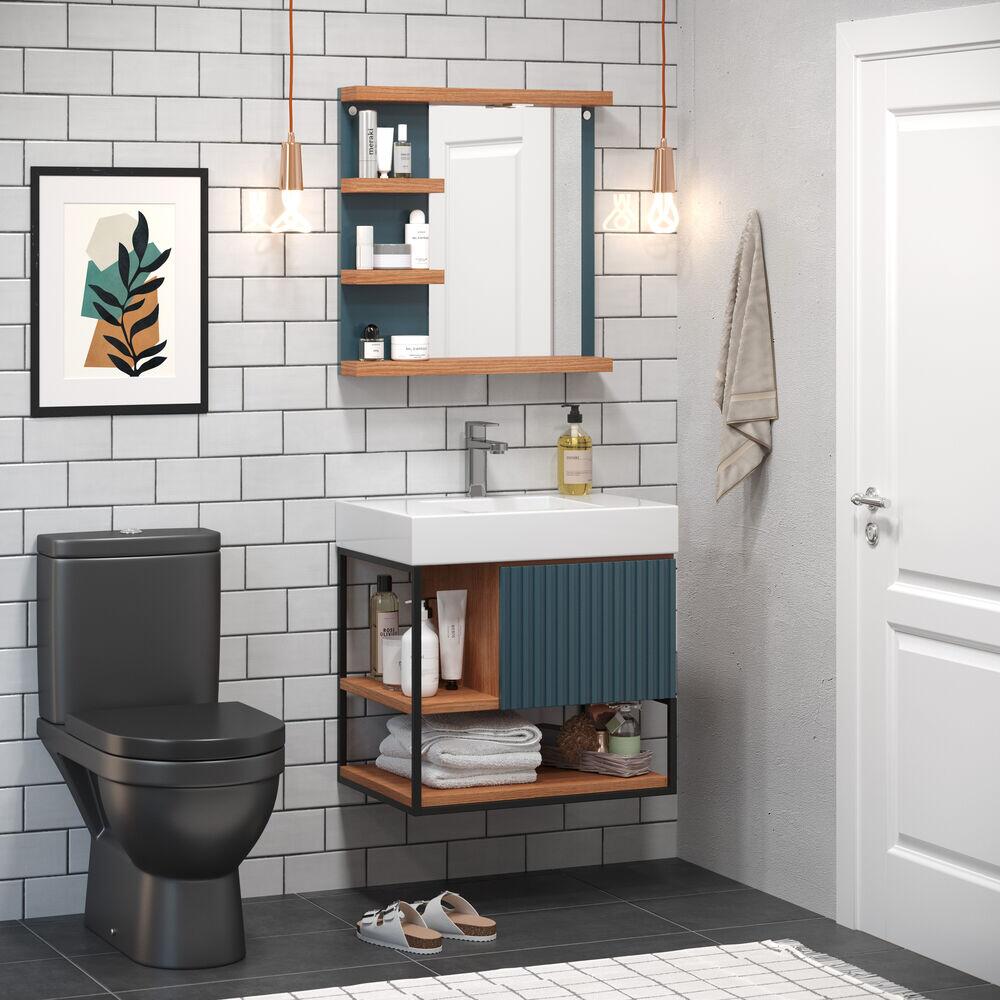 Kit Balcao Cyndi com Tampo Mdf/Mdp 0,60 Cinamomo C-Linea