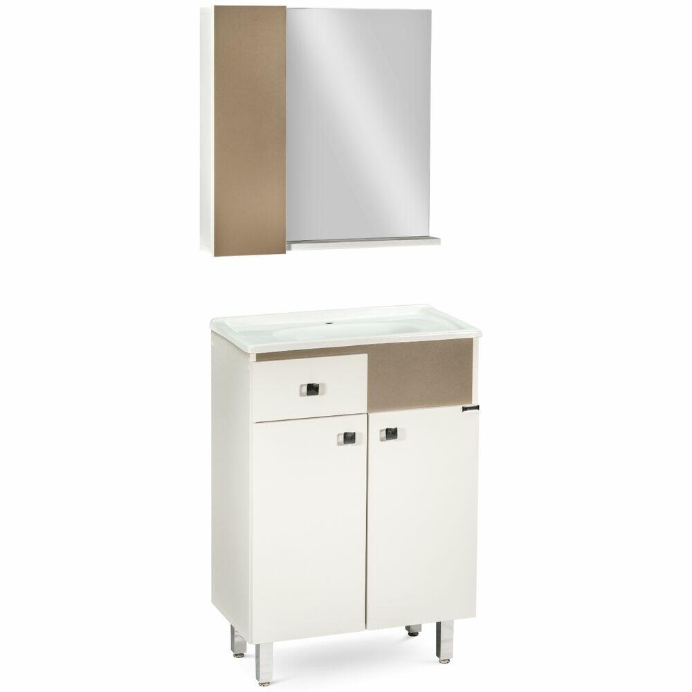 Kit Balcão Vittoria Mdf/Mdp 60 Branco/Marrom Venturi