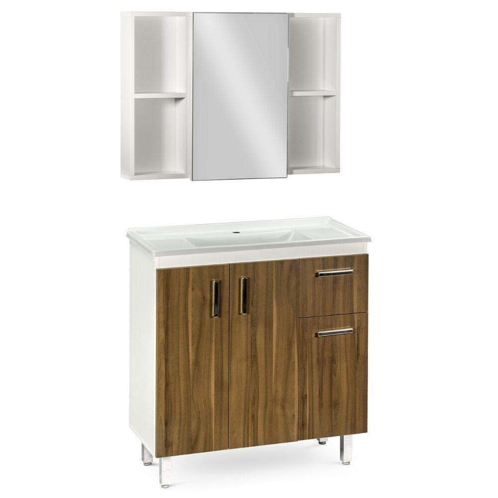 Kit Balcão Gouda Mdf/Mdp 90 Marrom Escuro Venturi