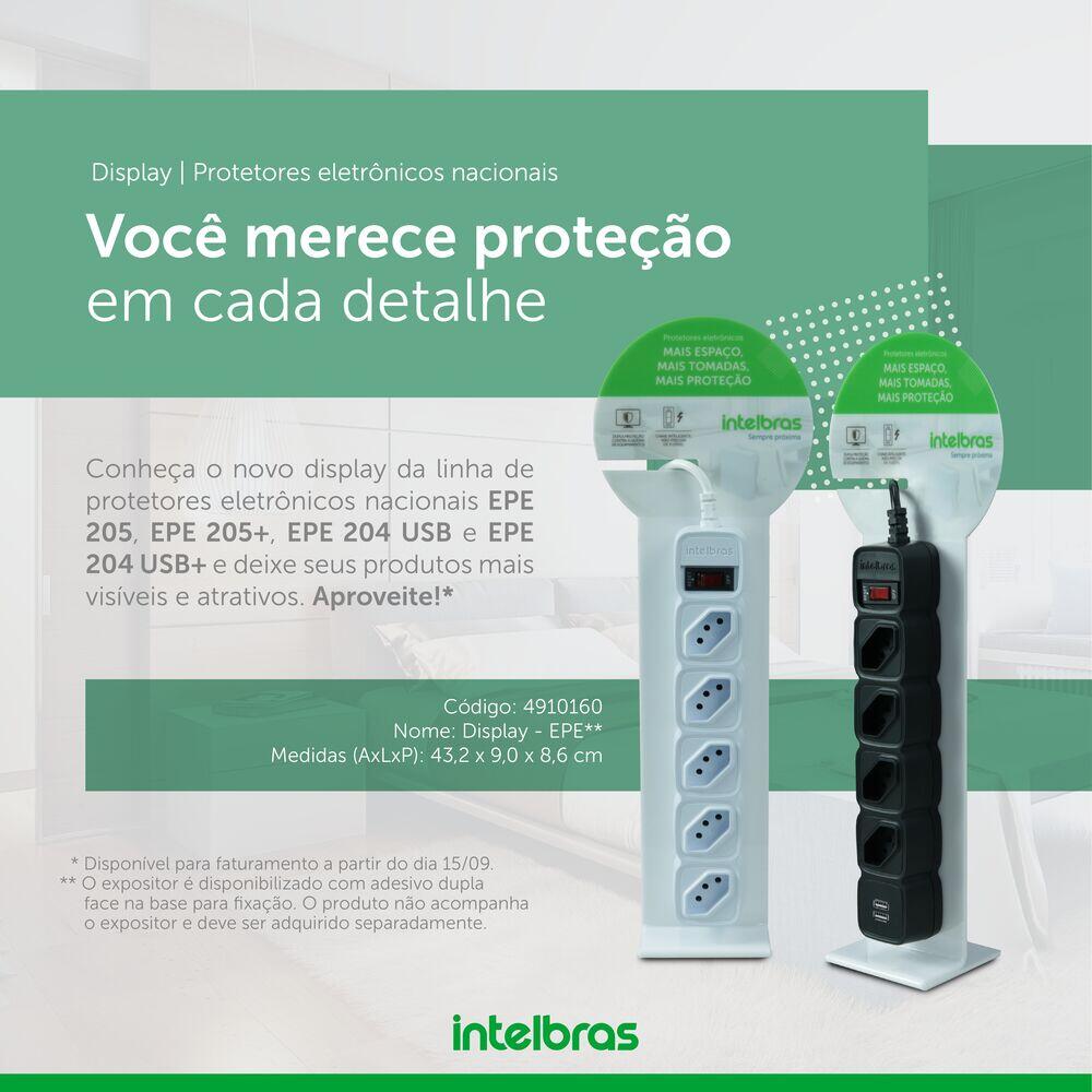 Protetor Eletrônico com 4 Tomadas e 2 USB EPE 204 USB Preto Intelbras