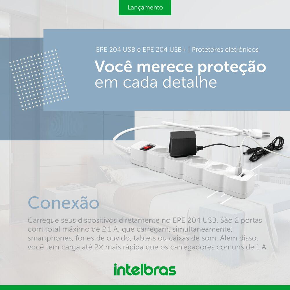 Protetor Eletrônico com 4 Tomadas e 2 USB EPE 204 USB BrancoIntelbras