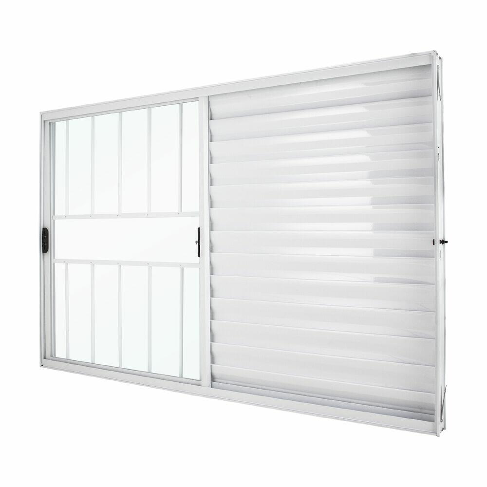 Janela Veneziana de Correr Com Grade 3 Folhas 1 Fixa 1,20x1,00 Branca Crv