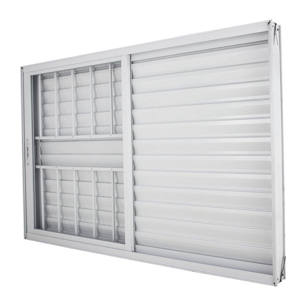 Janela Veneziana de Correr Com Grade 3 Folhas 1 Fixa 1,20x1,20 Branca Crv
