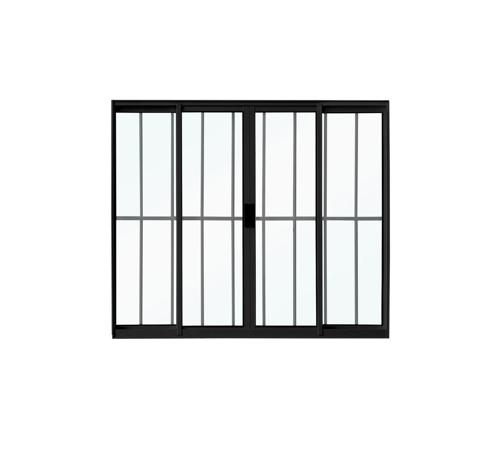 Janela Modular de Correr Com Grade 4 Folhas 2 Fixas 1,00x1,00 Preta Crv