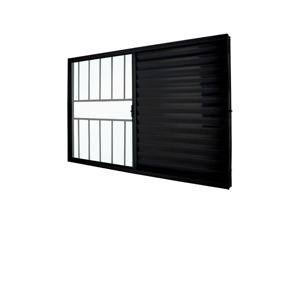 Janela Veneziana Modular 3 folhas 1 Fixa Com Grade 1,00x1,00 Preta Crv