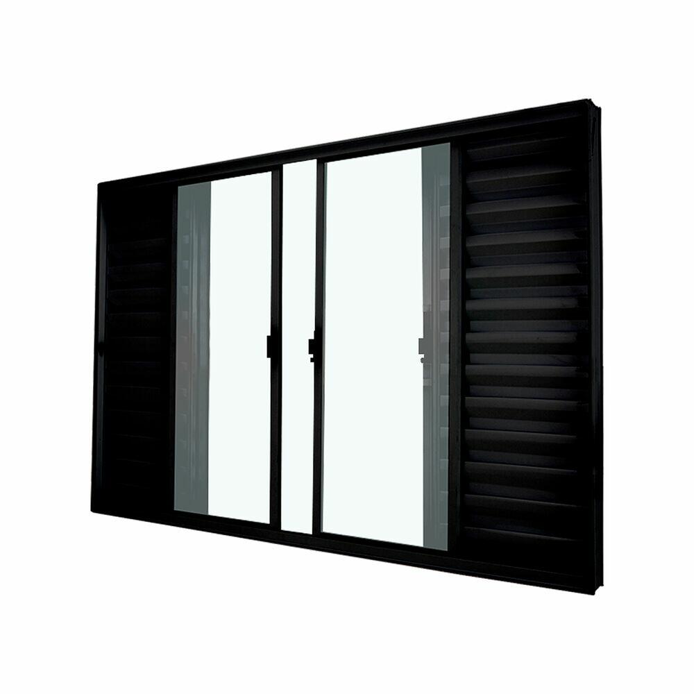 Janela Modular de Correr Veneziana 6 Folhas 2 Fixas 1,50x1,00 Preta Crv