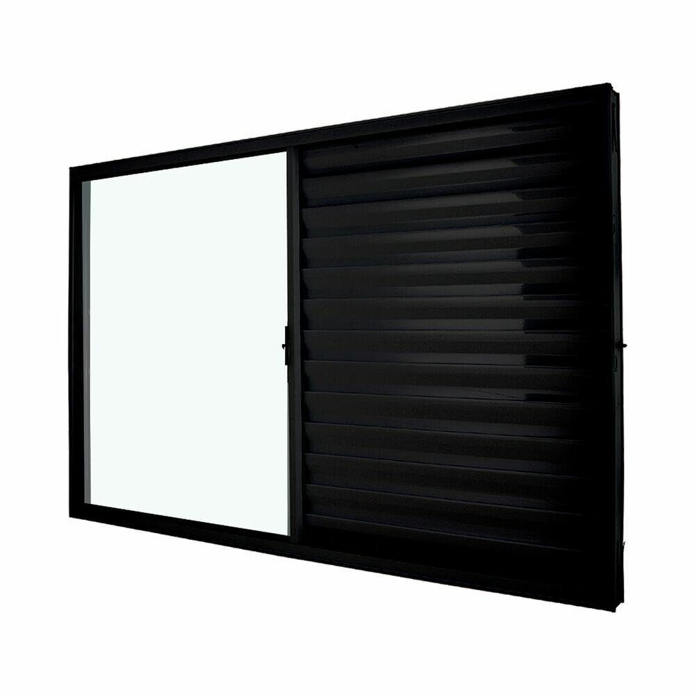 Janela Veneziana de Correr 1,00x1,20 3 Folhas 1 Fixa Preta Crv