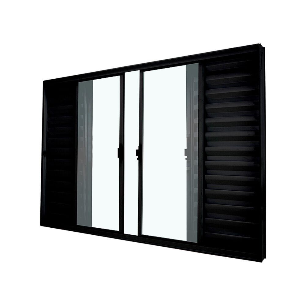 Janela de Correr Veneziana 3 Folhas 1 Fixa 150x100 Preto CRV