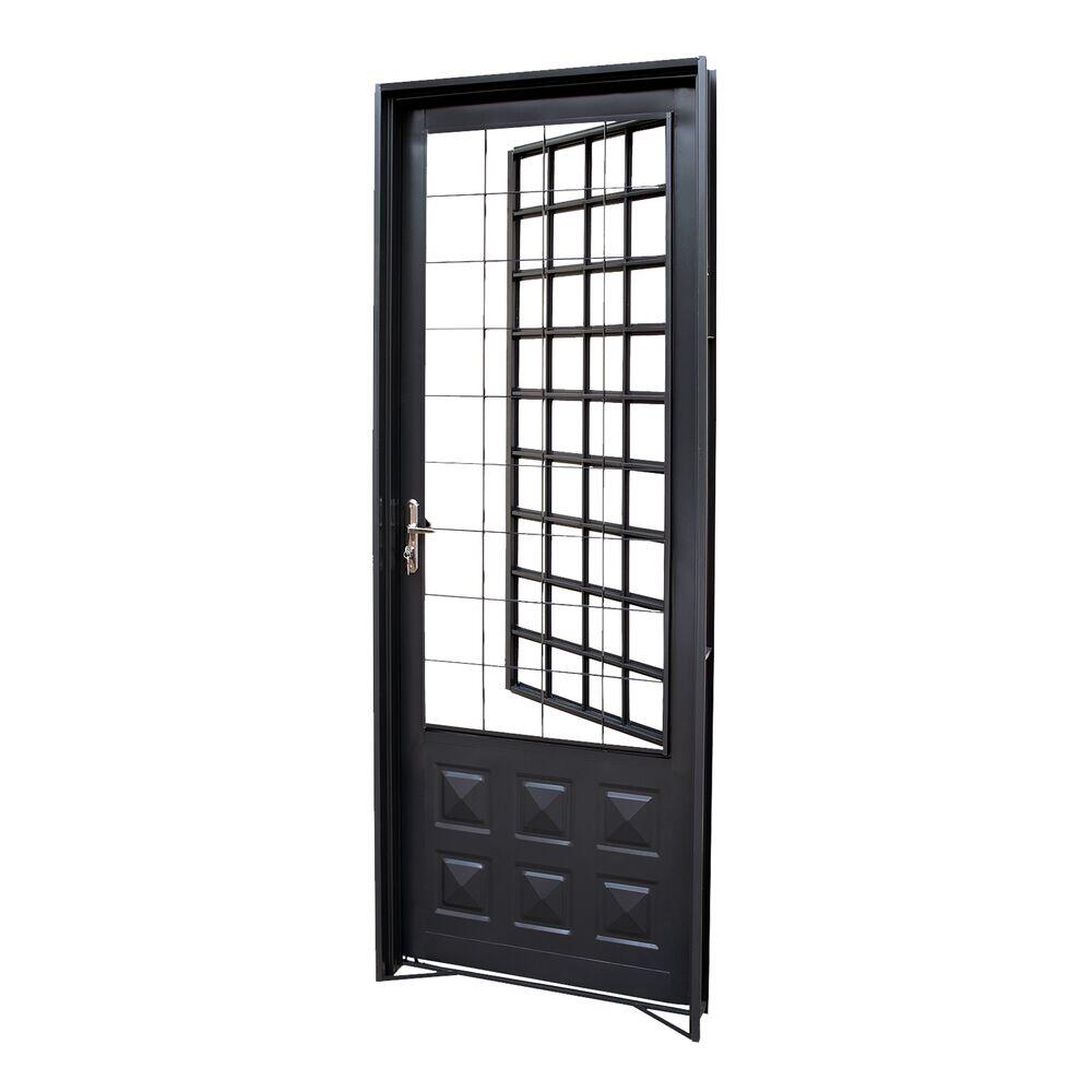 Porta de Abrir Standard Direita Almofada Dupla Grade Quadriculada 0,84x2,15 Crv