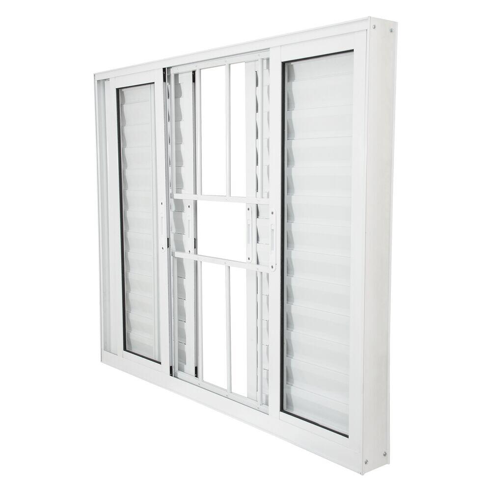 Janela Nobre de Corre Veneziana 6 Folhas 2 Fixa Com Grade 1,50x1,00 Branca Crv