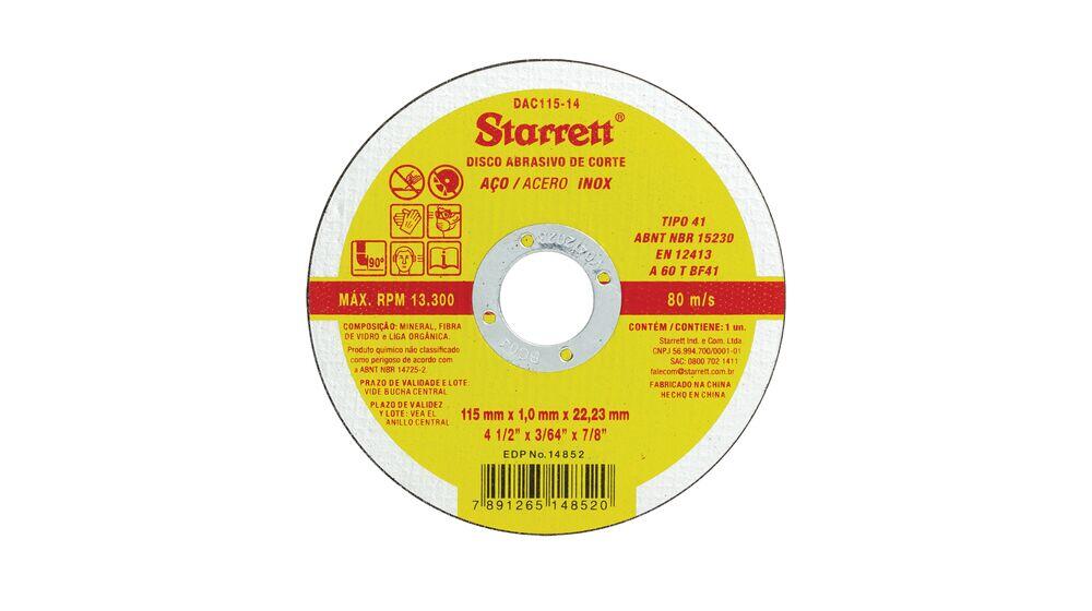 Disco De Corte Abrasivo 115x1,0x2,22mm Amarelo Starrett