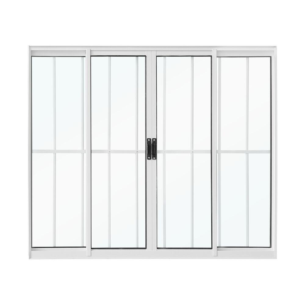 Janela de Correr Classic 4 Folhas e 2 Fixas com grade 100x100 Branco CRV