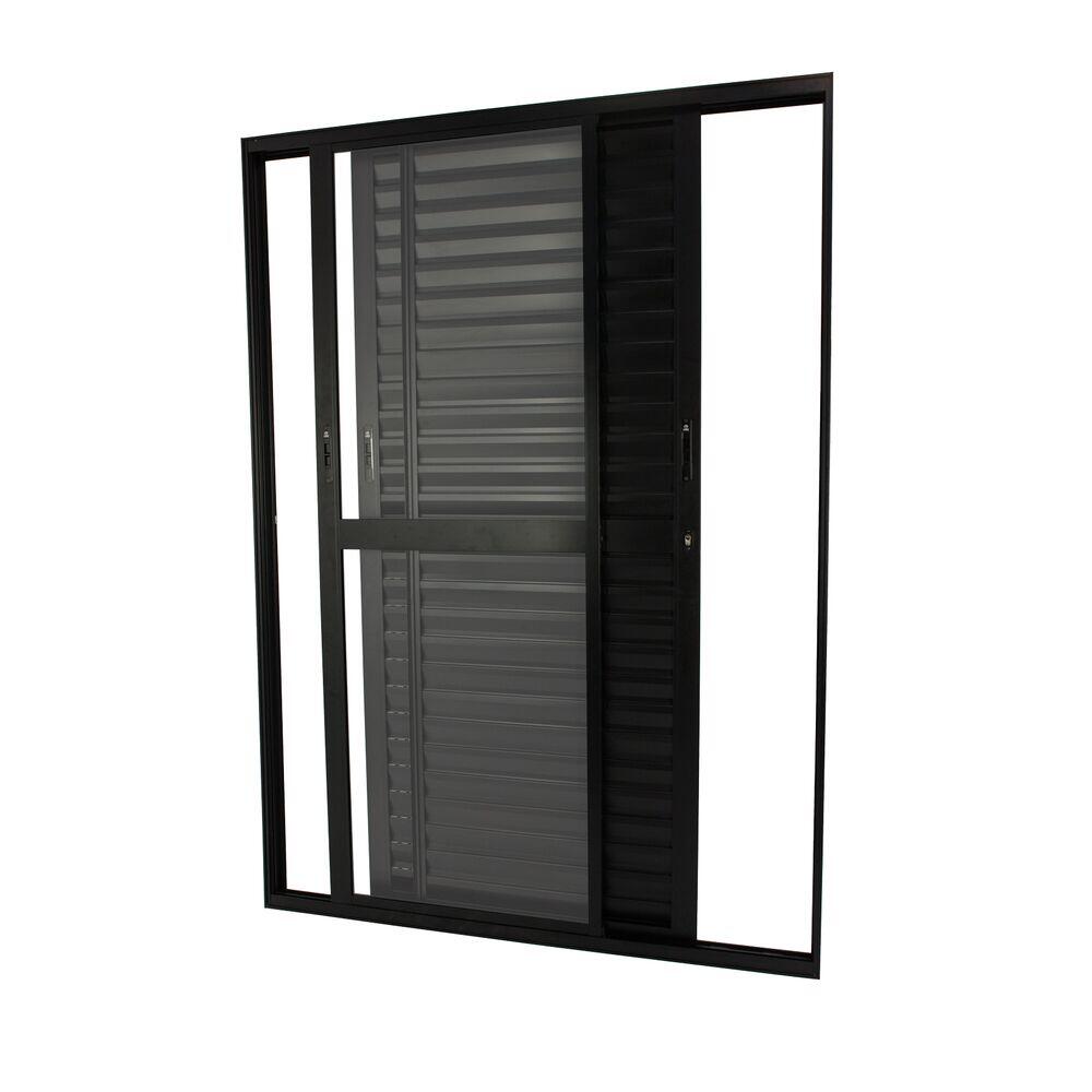 Porta Balcão de Correr Veneziana 3 Folhas 160x210 Preto CRV