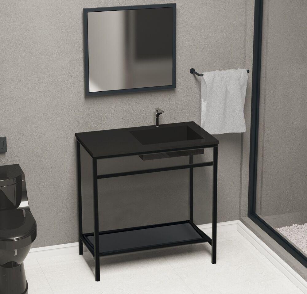 Balcão Iron Black Com Cuba 80cm Preto Fosco Venturi