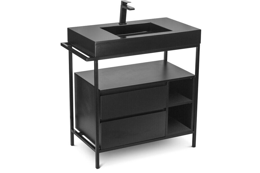 Balcão Iron Steel Wood com Cuba 80cm Preto Fosco Venturi
