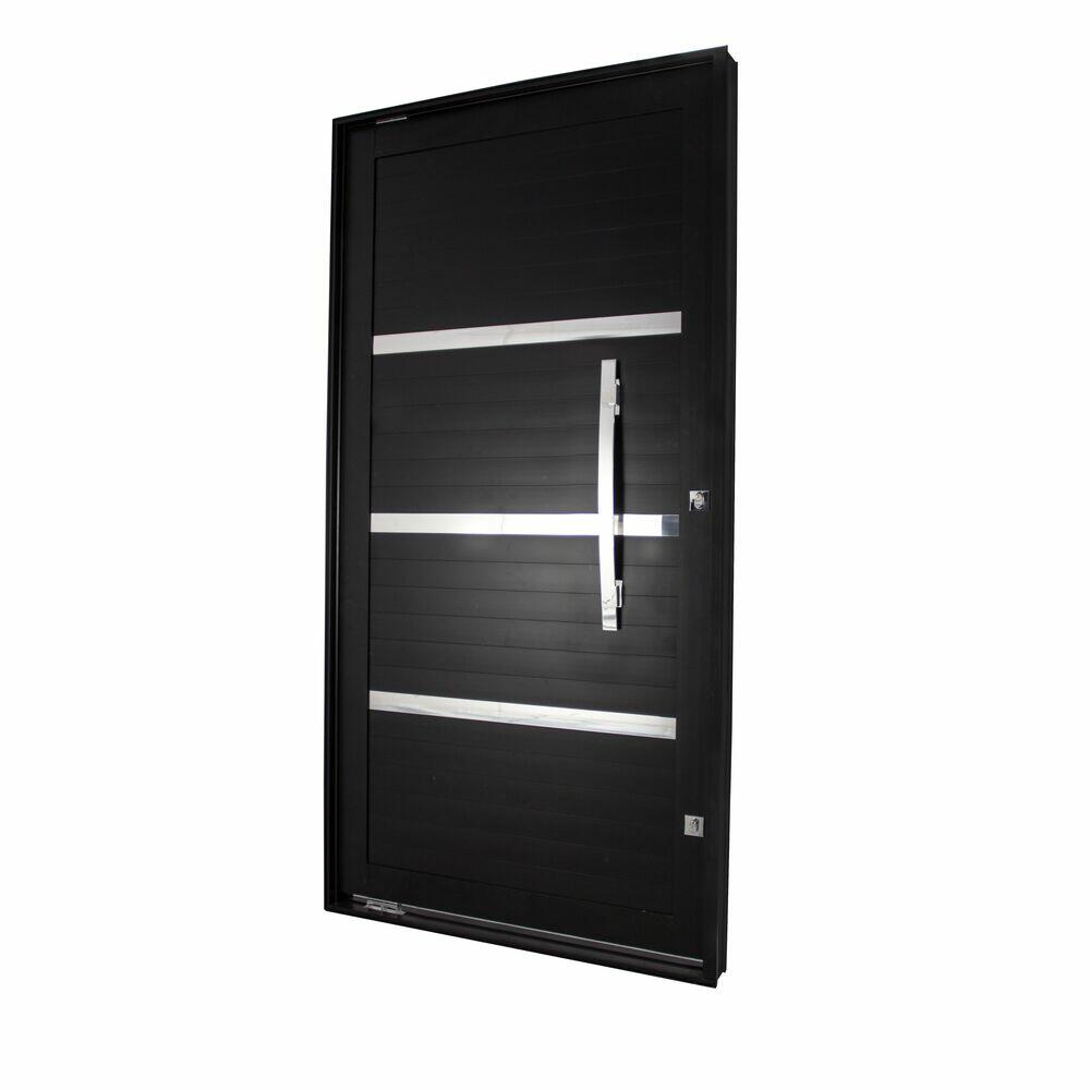 Porta Pivotante Lambri R47 Direito com Friso e Puxador 80x216 Preto CRV