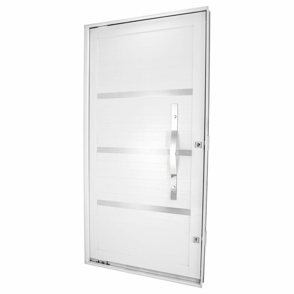 Porta Pivotante Lambri Direito R47 com Friso e Puxador Branco 216x80 CRV