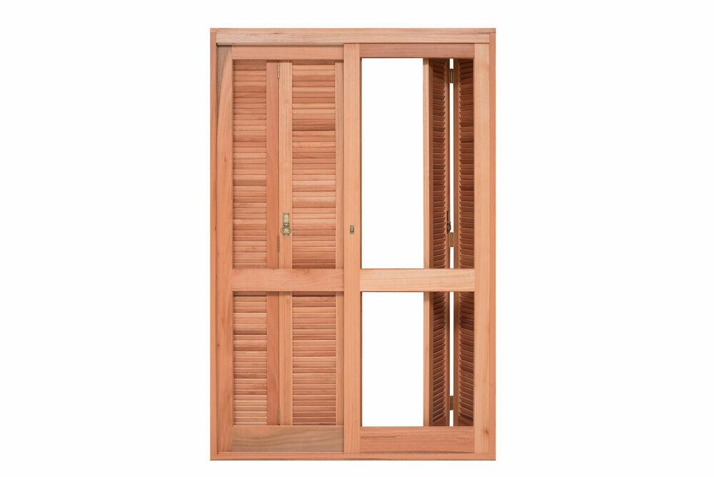 Porta Janela Veneziana Pantográfica Eucalipto 120x213 Madecen