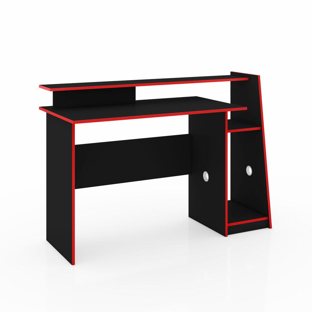 Mesa Gamer 130x90x55 Preta e Vermelha Movelbento