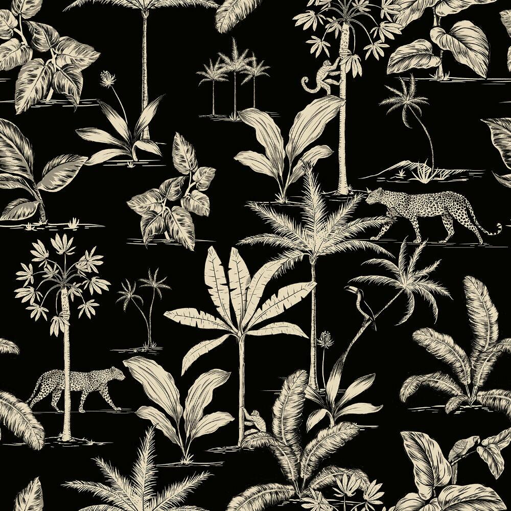 Papel de Parede Floral 0,52x9,5 Preto Bobinex