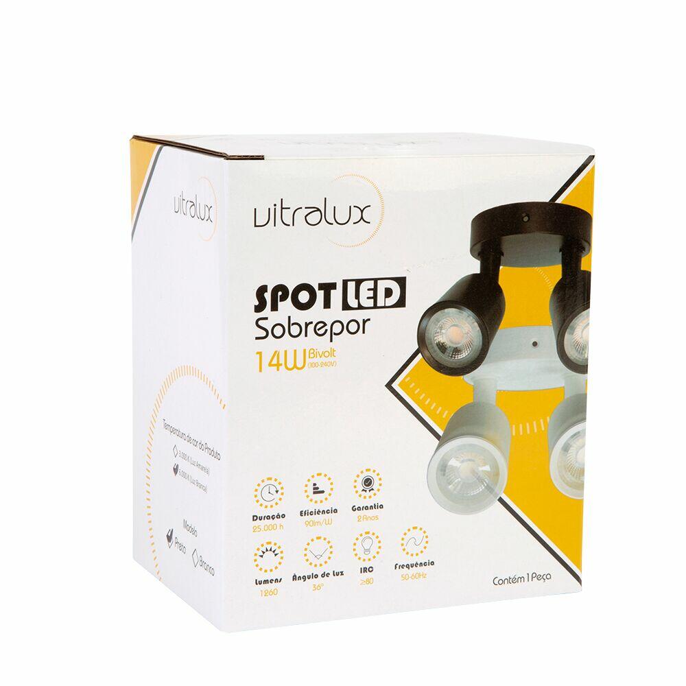 Spot LED Sobrepor 14W 6000K com Luz Branca Vitralux