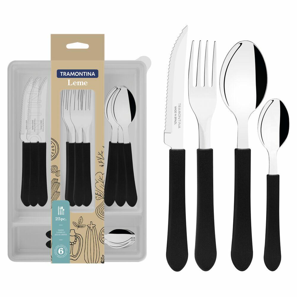 Faqueiro Leme Inox 25 Peças Preto Tramontina