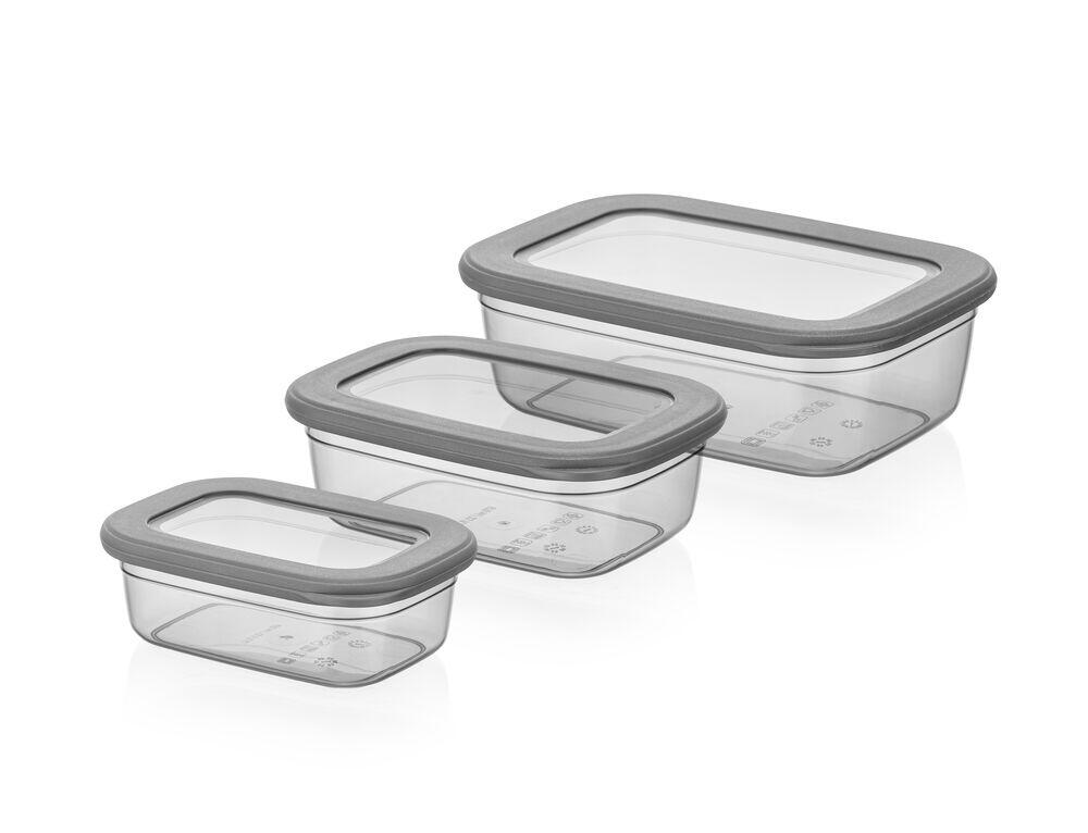 Kit 3 Potes para Mantimentos 400ml / 670ml / 1,2 litros Cinza Casa&Ideia