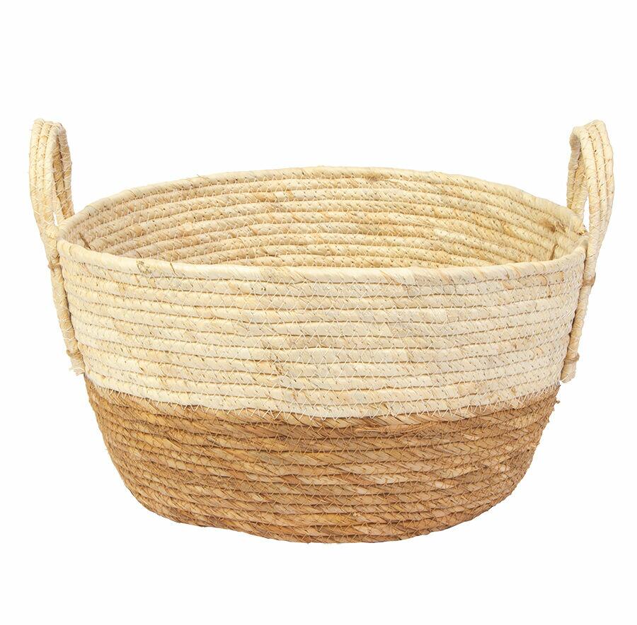 Cesta Decorativa com Alça 32X32X18cm Bege Diagonal