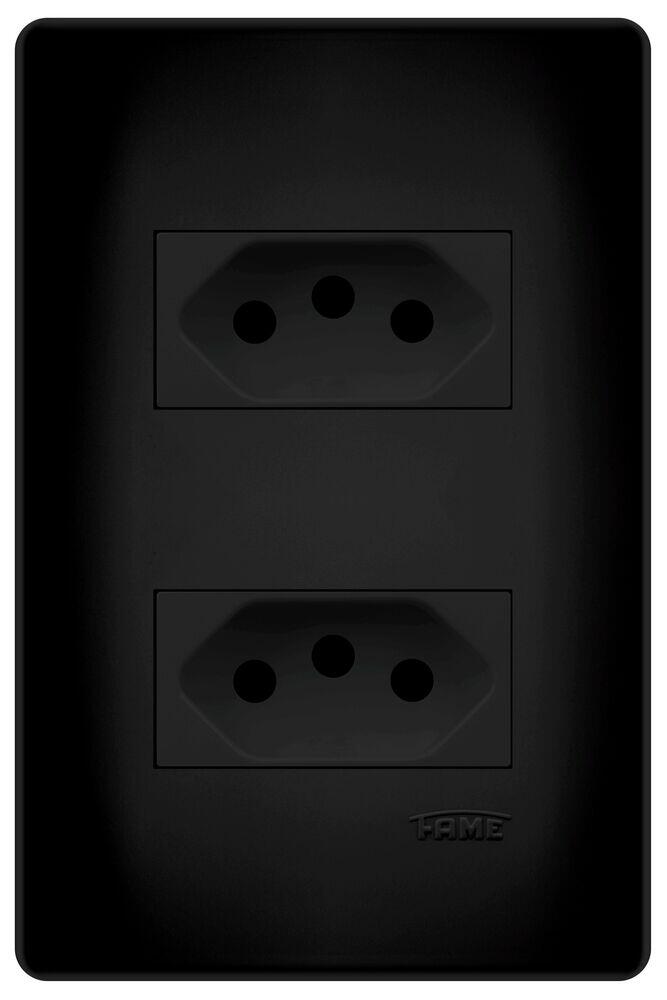 Conjunto 2 Tomadas Vertical Habitat Black 2P+T 10A Fame