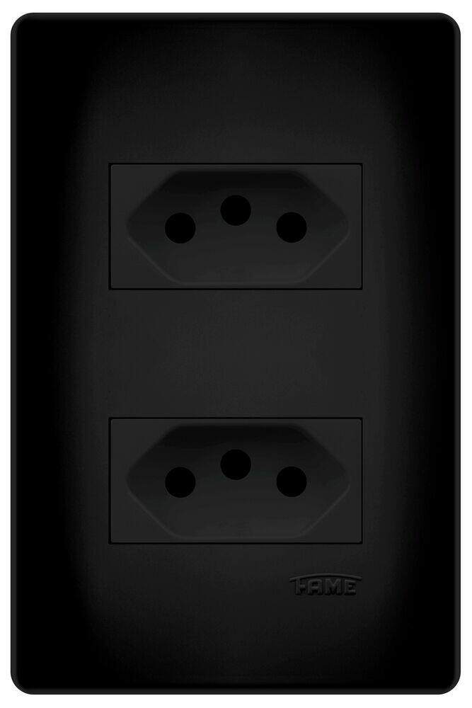Conjunto 2 Seções 2 Tomada 2P + Tomada  20A Habitat Vertical Preto Fame