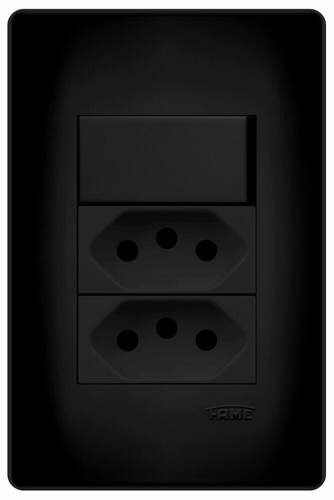 Conjunto 3 Seções 1S-2 Tomada 2P+T 10A Habitat Black Fame
