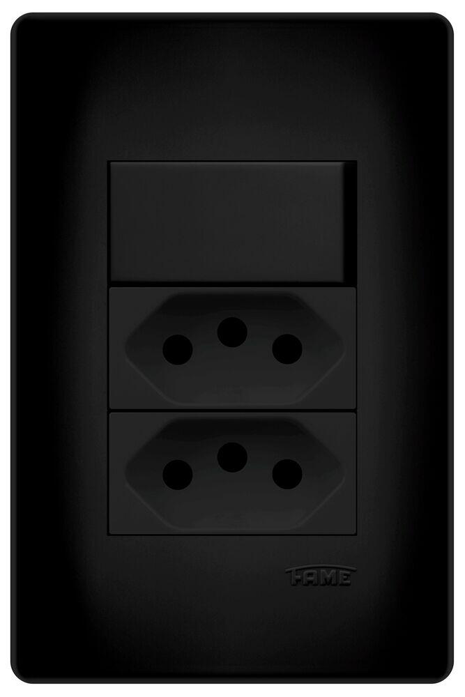 Conjunto 3 Seções 1S - 2Tomadas 2P+T 20A Habitat Black Fame
