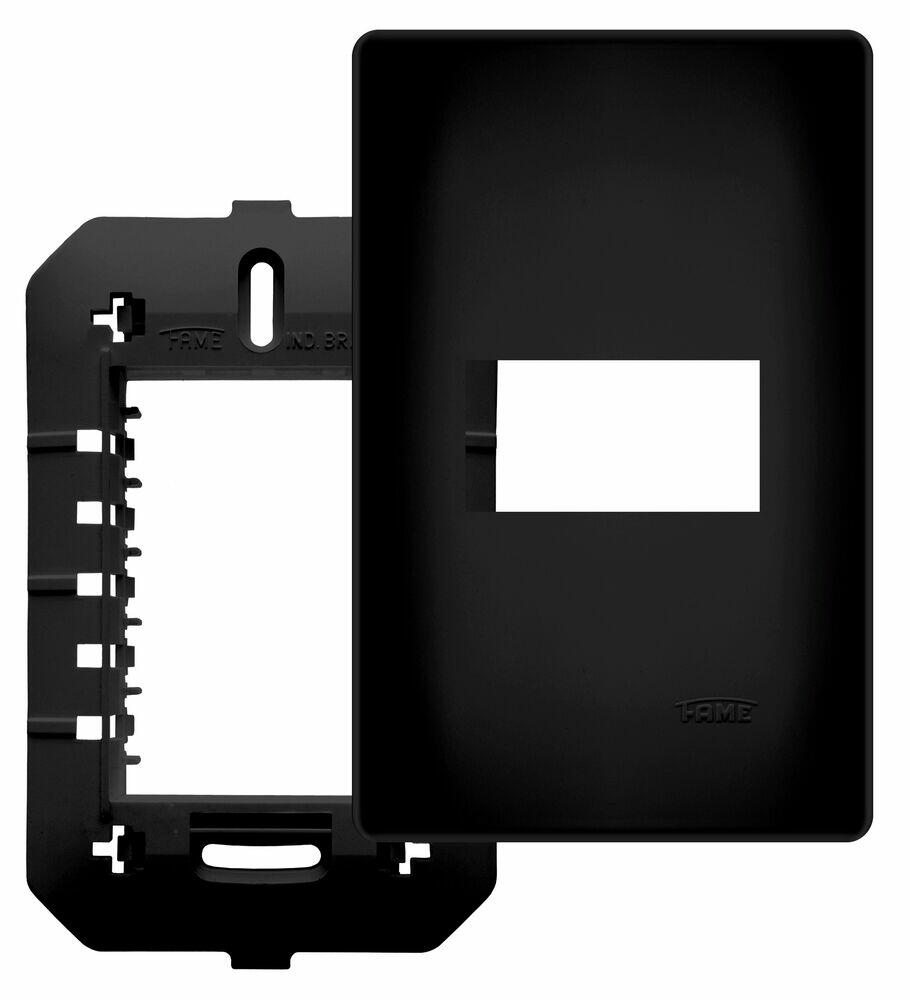 Placa Saída de Fio com Suporte Habitat 4x2 Preto Fame
