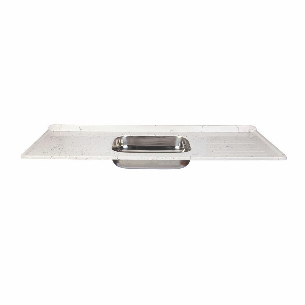 Pia Marmorite com Cuba Inox 1,20m Granitado Branco Hidrofama